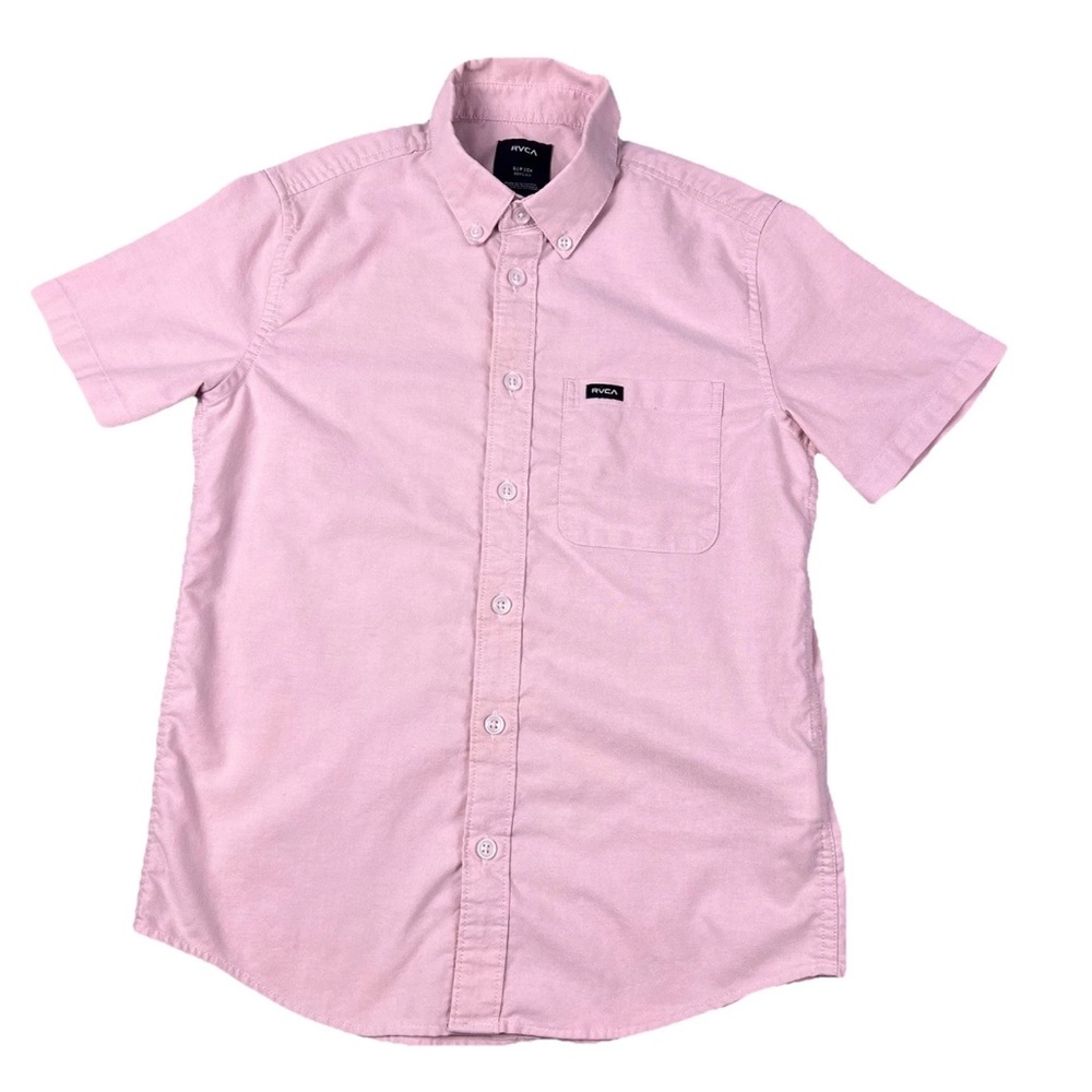 RVCA Boy's That'll Do Stretch Short Sleeve Shirt Button Down Lt Pink Blush S(10)